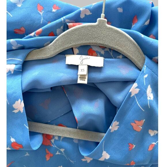 Joie Blue Floral Wrap Dress Size XS Long Sleeve V-Neck Midi Dress Asymmetric Hem - Picture 9 of 11